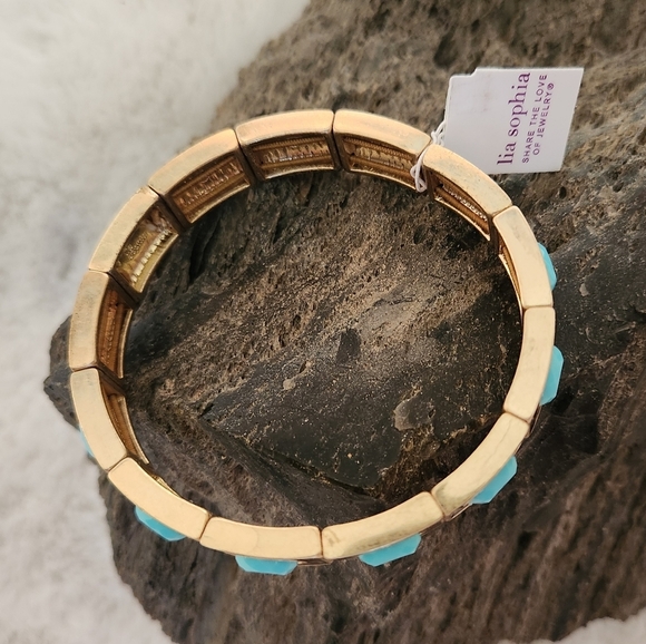 NWT Lia Sophia "Candy Coated" Turquoise Gold and Bronze tone bracelet - Picture 3 of 3